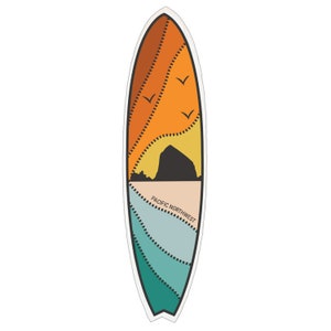 Haystack Rock Cannon Beach Surfboard- Waterproof + UV Protected Sticker