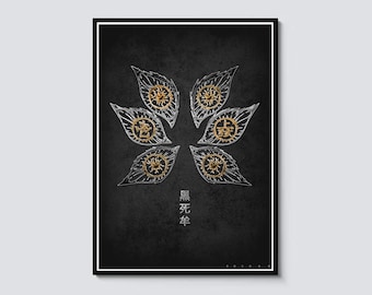 Póster de ojos cromados de Kokushibo / Arte mural de anime Demon Slayer / Impresión de Upper Moon One / Decoración minimalista de manga / Regalo otaku /