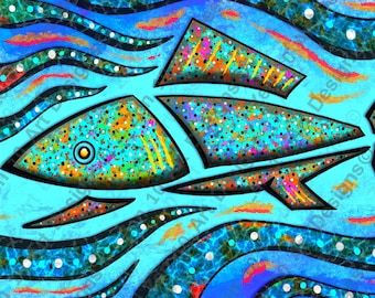Speckled Fish Abstract - 30"x20" Printable Art - Colorful Digital Art