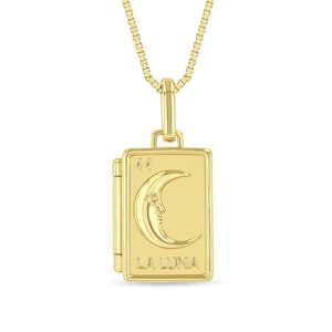 La Luna Loteria Photo Locket Pendant Necklace | Available in 18K Gold or 18K White Gold/Silver