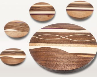 Handmade Hardwood Lazy Susan: Rotating Multi-wood Tray Centerpiece