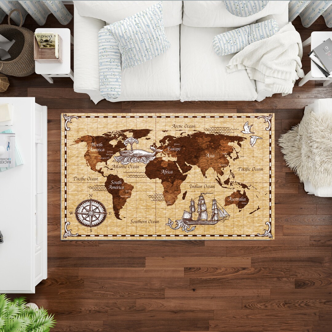 Antique World Map Rug World Map Continents Rug Nova Etsy