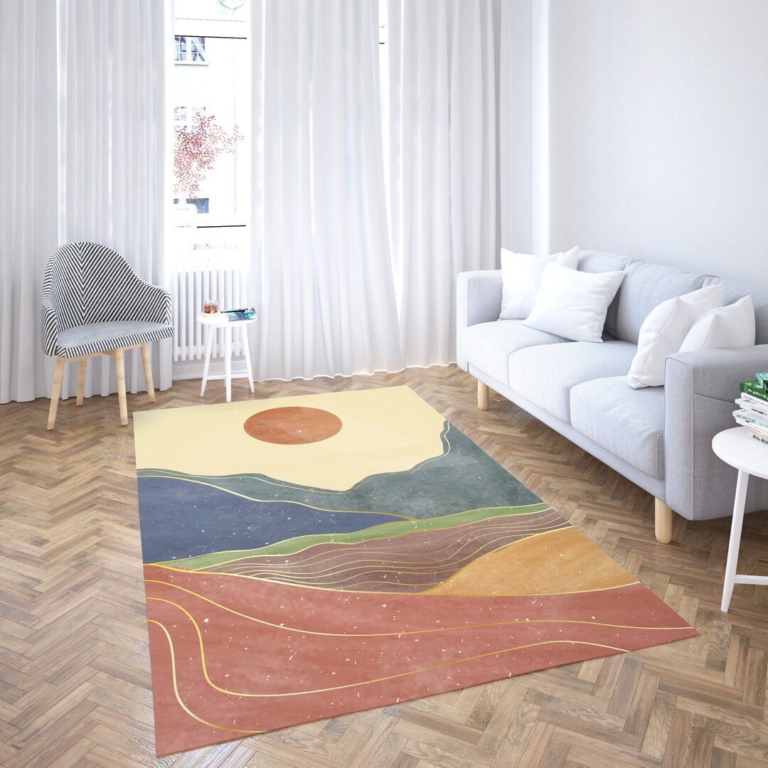 Sun and Mountain Rug, Popular Rug, Non Slip Rug, Sun Abstract Rug, Home ...