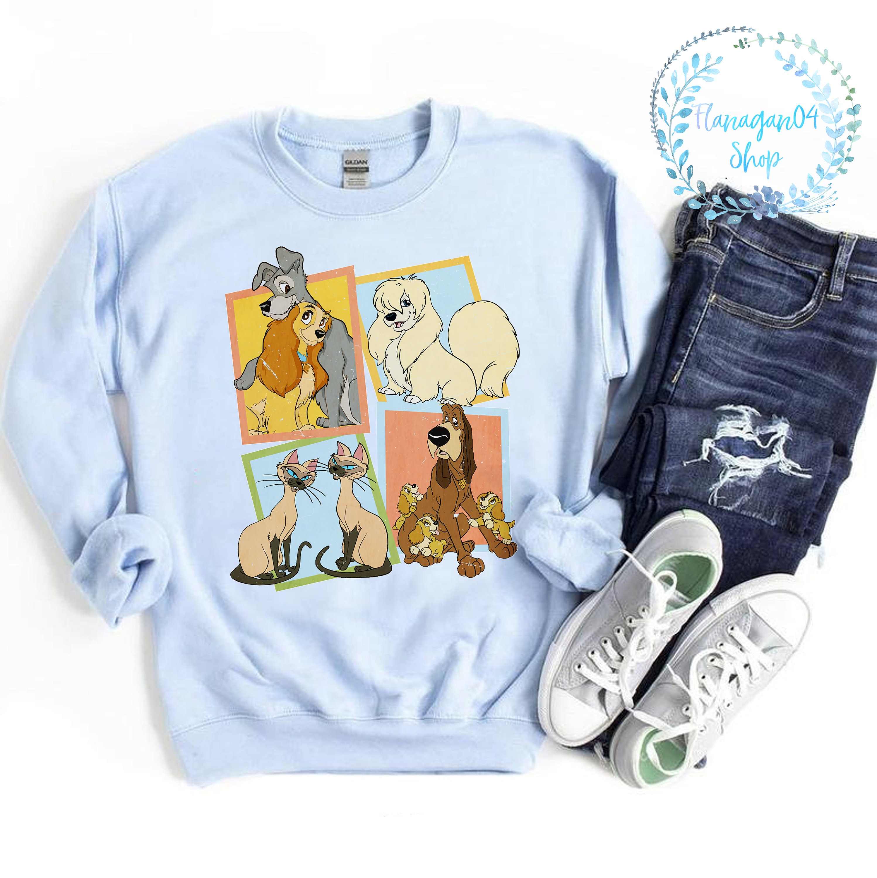 Discover Vintage 90's Lady and the Tramp Sweatshirt, Retro Disney hoodie, Matching Family tee, Si and Am, Peg Trusty Dog, Disney Dog Shirt, TL-210901