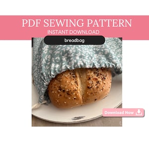 Patron de couture de sac à pain réutilisable DIY, sac de rangement pour le pain en tissu, sac à pain zéro déchet, projet de couture écologique, modèle de sac à cordon