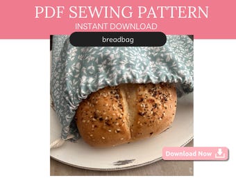 DIY reusable bread bag sewing pattern, fabric bread storage bag, zero waste bread bag, eco-friendly sewing project, drawstring bag pattern