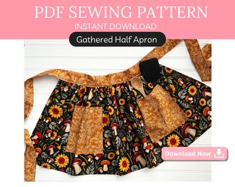 Beginner Friendly Gathered Half Apron Pattern | Instant PDF Sewing Download | Waist Apron with Pockets | Easy DIY Kitchen/Crafting Gift