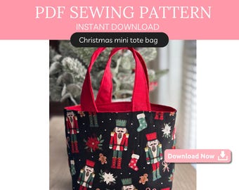 Easy Christmas Mini Tote PDF Pattern | Handmade Gift Bag Sewing Tutorial | Teacher Gift Idea | Instant Download | beginner, friendly sewing