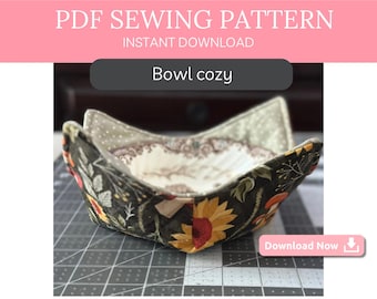 Beginner Bowl Cozy Sewing Pattern PDF | Easy DIY Microwave Safe Fabric Bowl Holder Tutorial | Quilted Kitchen Gift Idea | mom gift | wedding