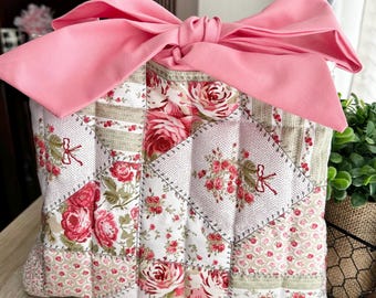 Quilted Bible Sleeve With Bow Pink | Fabric Bible Bag For Women Christian Faith Gift | Pink Bow Book Sleeve | Floral Bible Cover Handmade