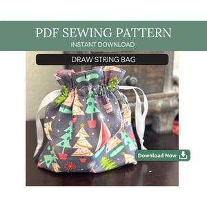 Kordelzugbeutel PDF Nähanleitung | Mittlere Geschenktüte Schnittmuster | Easy Urlaub Stofftasche Tutorial | DIY Wiederverwendbare Geschenktüte Muster