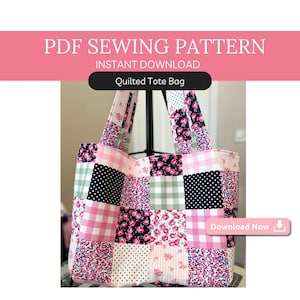 Gesteppte Einkaufstasche PDF Pattern | Handgefertigtes, anfängerfreundliches Nähprojekt für Heimwerker | Perfekt für den täglichen Gebrauch & Geschenke für Mama, Baby