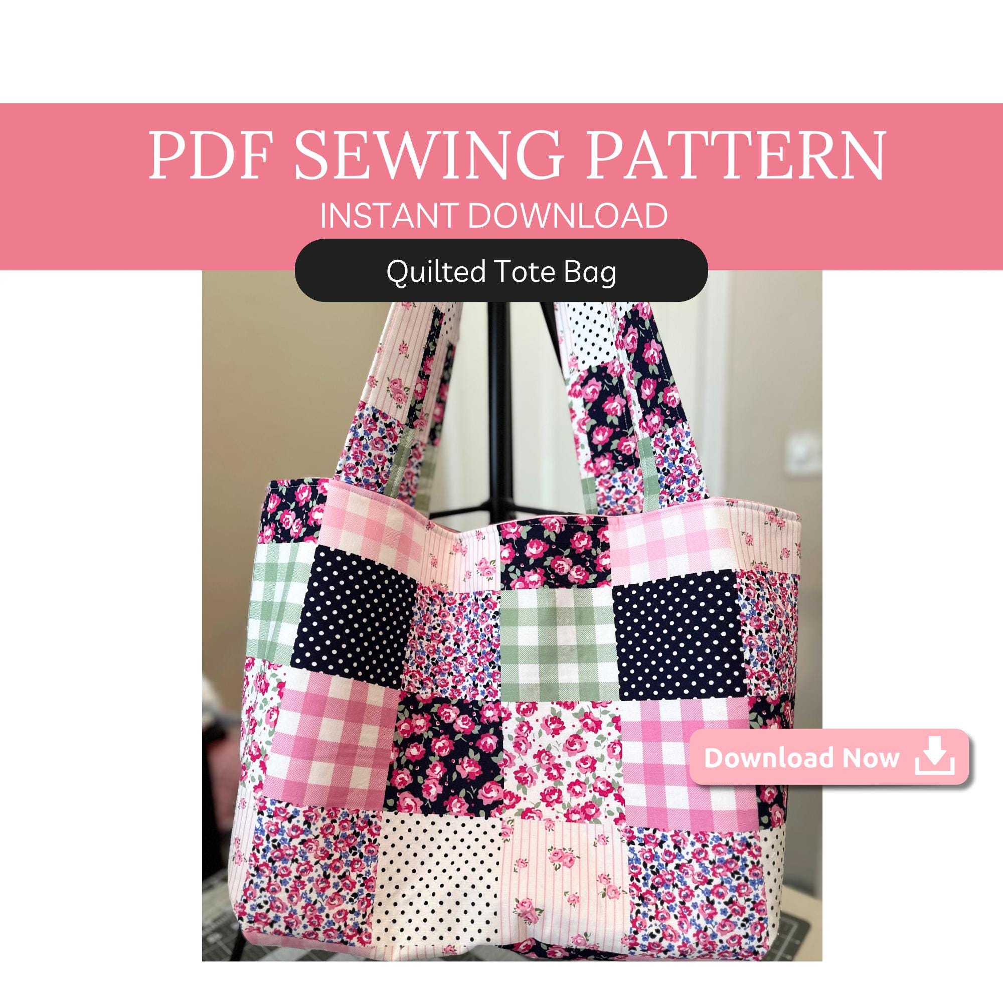 Quilted Tote Bag Pattern PDF With Sewing Instructions | Beginner ...