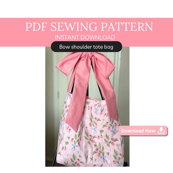 Quilted Bow Tote Bag Sewing Pattern PDF | Beginner Friendly Tote  | Cute DIY Tote Instant Download | Shoulder Bag | Book Bag