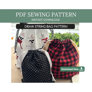 Drawstring Bag Sewing Pattern PDF 3 Sizes | DIY Reusable Gift Bag Pattern | Christmas Santa Gift Bag Easy Sewing | Instant Download
