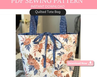 Floral Tote Bag Sewing Pattern PDF | Beginner Friendly Lined Tote | Easy DIY Fabric Bag with Optional Tie Closure | Digital Download
