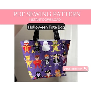 Beginner Halloween Tote Bag Sewing Pattern PDF | Easy Trick-or-Treat Bag | Lined Reusable DIY Gift Tote | Instant Download