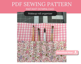 Makeup Brush Roll-Up Case PDF, Easy DIY Travel Makeup Organizer, Brush Holder Sewing Tutorial, Instant Download, Beginner Sewing pattern