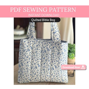 Quilted Bible Cover Sewing Pattern PDF | DIY Bible Sleeve With Handles | Padded Book Pouch Pattern With Sewing Instructions Bible Carry Case