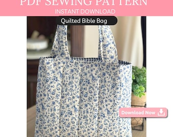 Quilted Bible Cover Sewing Pattern PDF | DIY Bible Sleeve With Handles | Padded Book Pouch Pattern With Sewing Instructions Bible Carry Case