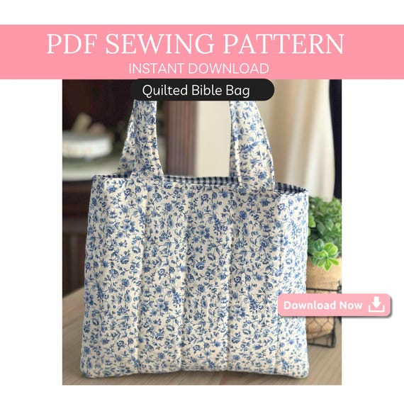 Quilted Bible Cover Sewing Pattern PDF | DIY Bible Sleeve With Handles | Padded Book Pouch Pattern With Sewing Instructions Bible Carry Case