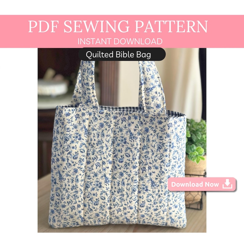 Quilted Bible Cover Sewing Pattern PDF | DIY Bible Sleeve With Handles | Padded Book Pouch Pattern With Sewing Instructions Bible Carry Case image 1