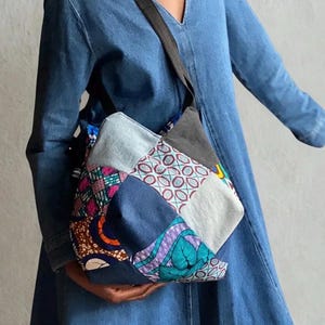 Ankara Patchwork African Wax & Denim Bag – Handmade African Wax Bag – Handgemachter Wax Patchwork Tasche