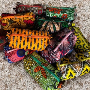 Borsa per il trucco in cera Ankara 100% cotone - Borsa per cosmetici africana, accessori di bellezza fatti a mano, da viaggio e per uso quotidiano