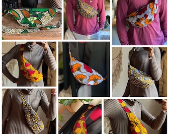 Ankara wax half moon bag, African wax crescent bag, wax shoulder bag