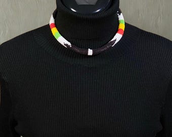African necklace in small colored beads, handmade ethnic jewelry, African beaded necklace, handmade jewelry, African style
