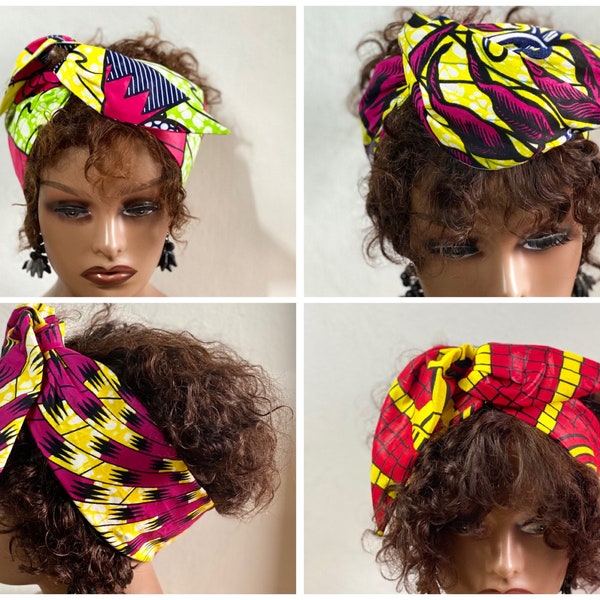 bandeau flexible fil de fer /Bandeau modulable cire africain wax / turban bandeau ankara wax