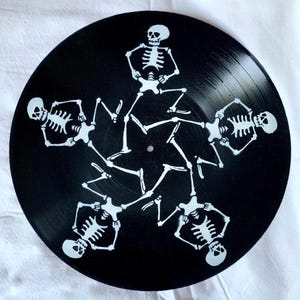 Dancing Skeletons painted on 12" Vinyl Record / LP Art / Silly Symphonies / Handmade / Spooky / Vintage / Alt / Wall Hanging / Halloween