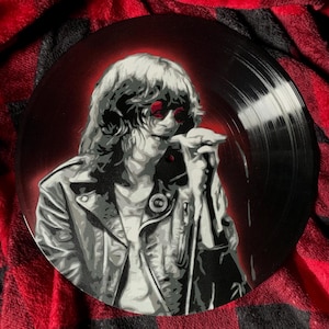 Joey Ramone painted on a 12&quot; Vinyl Record / LP Art / Handmade / Punk / Wall-Art / New Wave / Alt / Rock / Classic