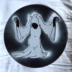 Reaper painted on a 12" Vinyl Record / LP Art / Haunted House / Handmade / Cartoon / Wall Hanging / Animation