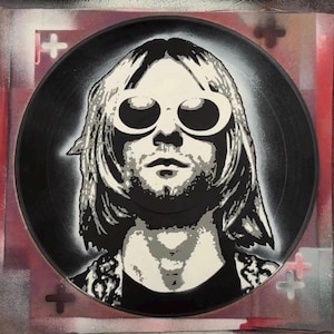 Kurt Cobain Custom Hand-painted 12" Vinyl Record / LP Art / Handmade / Wall Art / 90s / Grunge / Nirvana