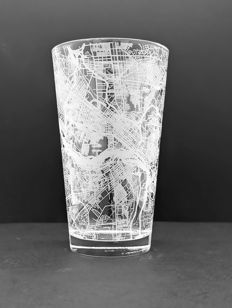 Your City Map Pint Glass | Your City | Town Personalized | Etched Glass ...