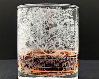 Custom City Map Rocks Glass | Any Town or City | Personalized | Etched Whiskey Glass 11oz | Engraved Bourbon Glass | Gift for Him  or Her