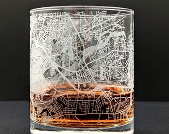 Custom City Map Rocks Glass | Any Town or City | Personalized | Etched Whiskey Glass 11oz | Engraved Bourbon Glass | Gift for Him  or Her