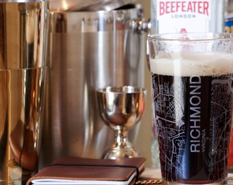 Your City Map Pint Glass | Your City | Town Personalized | Etched Glass (16oz) | Engraved Glass | Custom Glassware Gift