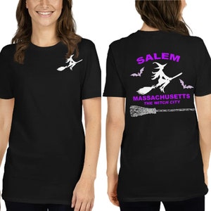 Halloween-shirts Salem Massachusetts The Witch City dubbelzijdig uniseks T-shirt met korte mouwen