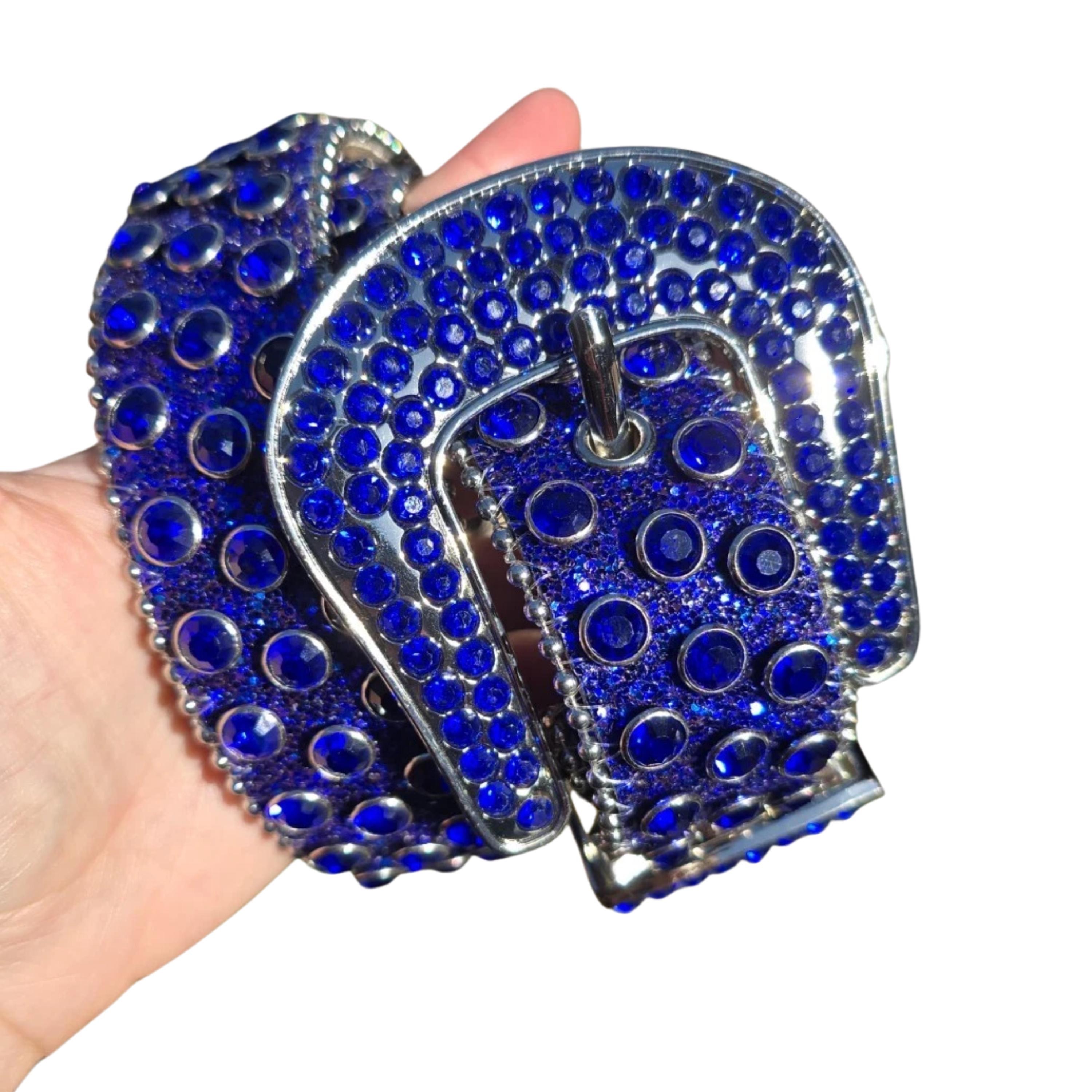 Elite Fresno CA Navy Glitter Leather Western Rhinestone Concho Belt BNWT Sz S Concho Belt- #N02 Concho with Acrylic Stone -1 – WestStarTexas main image 3