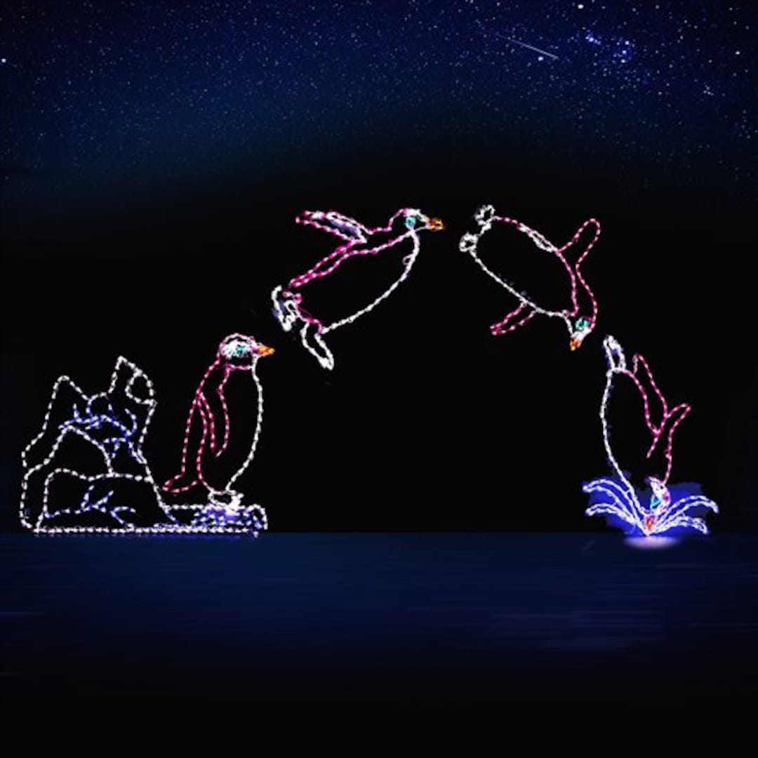 Animated Christmas Outdoor Decorations LED Diving Penguins With Iceberg