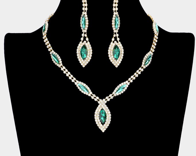 Emerald Green Costume Jewelry Set Rhinestone Necklace and Etsy
