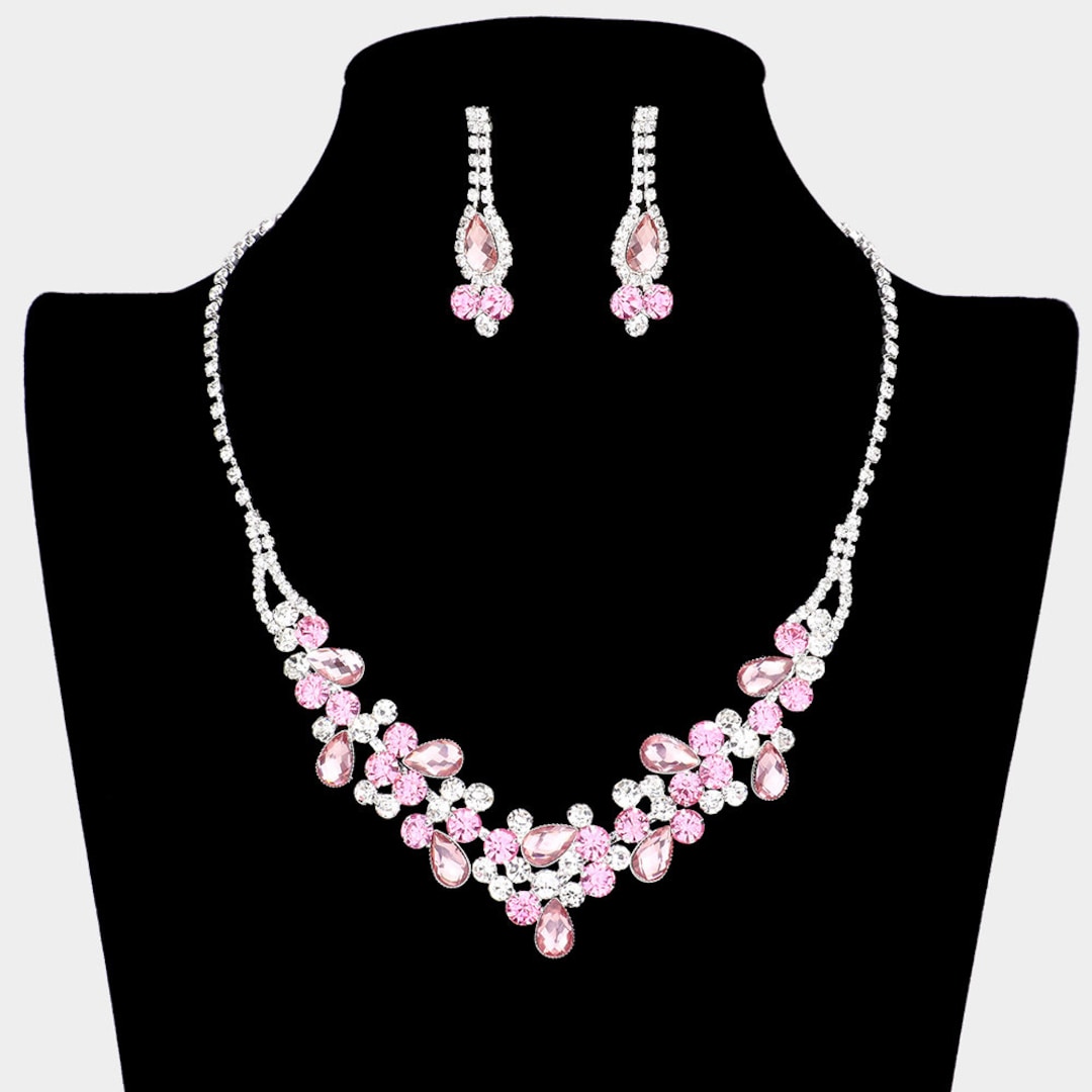 Pink Costume Jewelry Set Elegant Necklace and Earrings Etsy