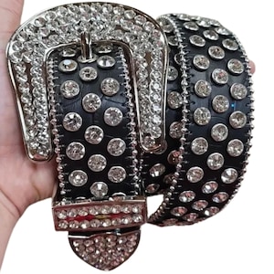 Rhinestone Leather Belt - Etsy