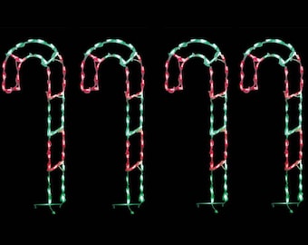 Set of 4 Christmas Candy Canes Outdoor Decorations LED Wireframe Red Green