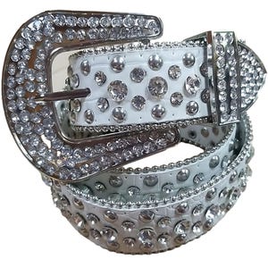 Western Belts Cowgirl Bling Rhinestone Studded Fashion Rodeo Fair Belts S M L XL White