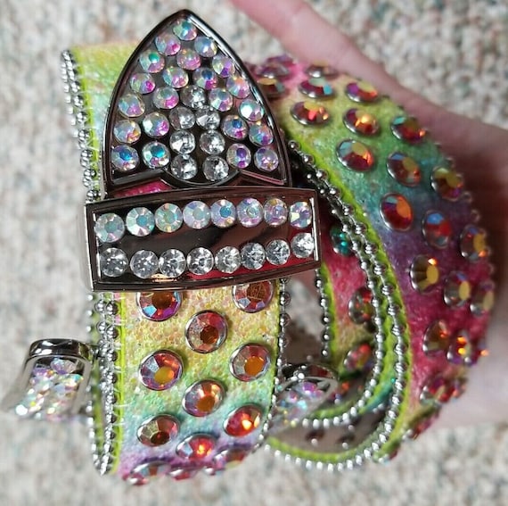 VTG Vibrant Multicolor Gemstone Belt Amazon.com: ELABEST Colorful Rhinestone Chain Belt Rainbow  main image 3