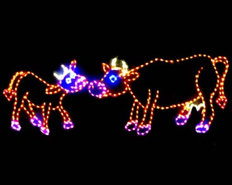 Farm Animals LED Outdoor Christmas Decorations Mama and Baby Cows Yard Art Wireframes