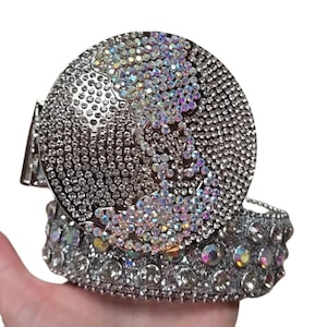 Silver Rhinestone Western Belt, Country Cowgirl, Cowboy, Rodeo Sparkly Belts, Fashion Globe Large Round Buckle Belt, S, M, L, XL